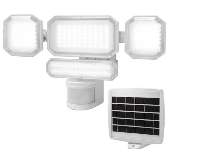 270-Degree White Motion Activated Solar Powered Outdoor 4-Head LED